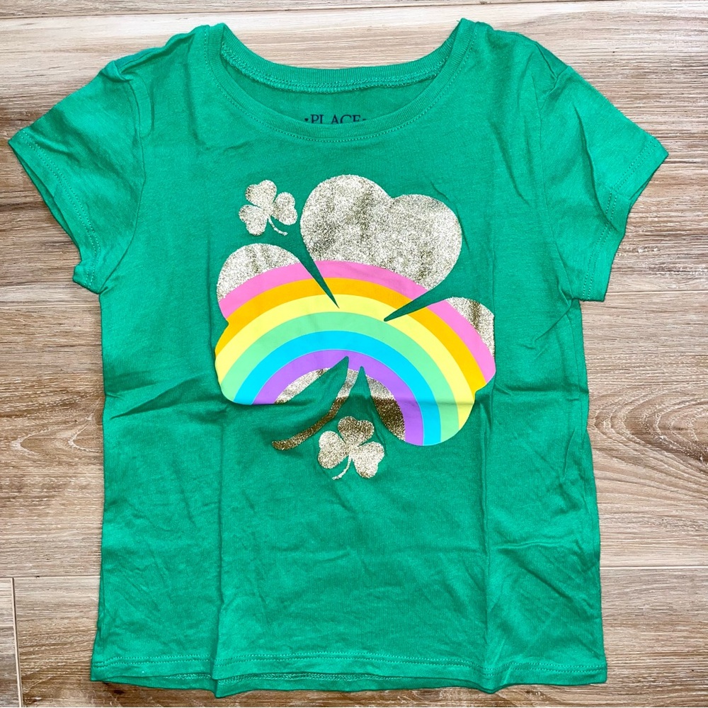 The Children's Place Green Tee with Rainbow/ Shamrock design